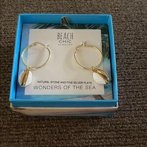 Chic Gold and White Shell Hoop Earrings